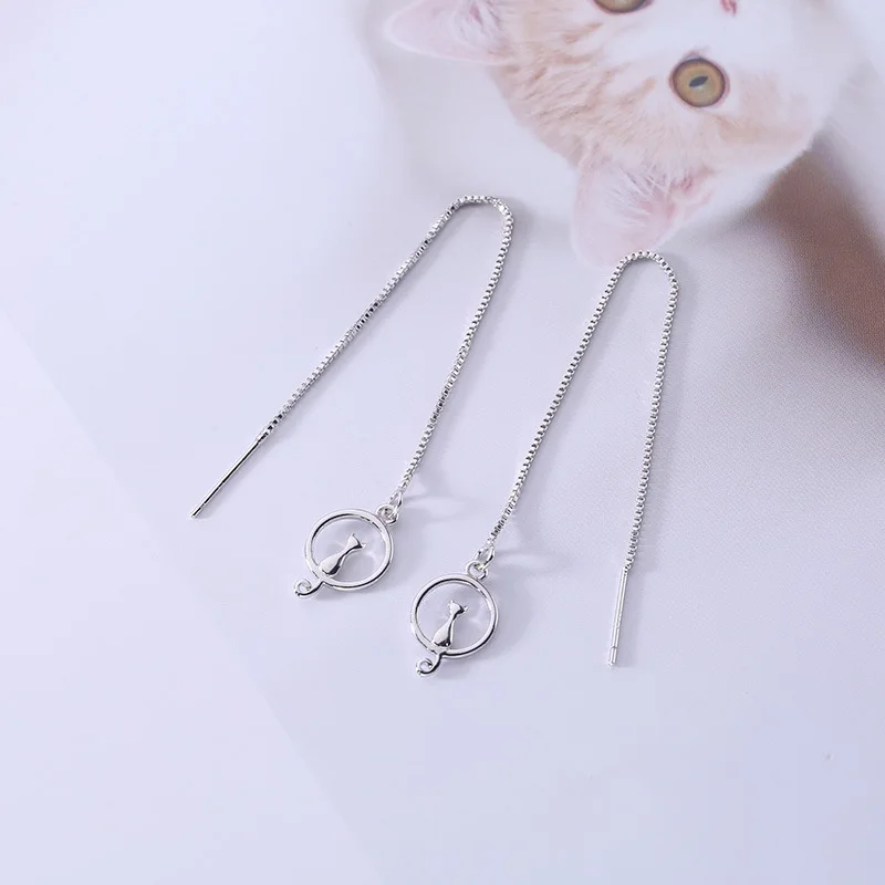 New Fashion Little Cat Drop Long Hanging Earrings for Women Elegant Girl Tassel Earring Stylish Jewelry Personality Gift