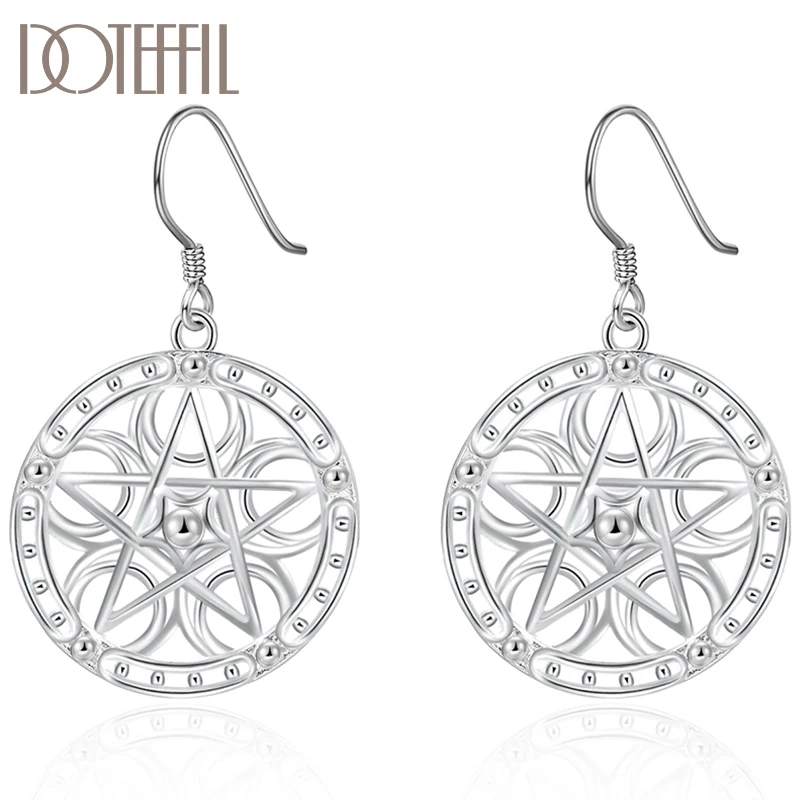 

DOTEFFIL 925 Sterling Silver Round Star Pendant Earring For Women Wedding Engagement Party Fashion Jewelry