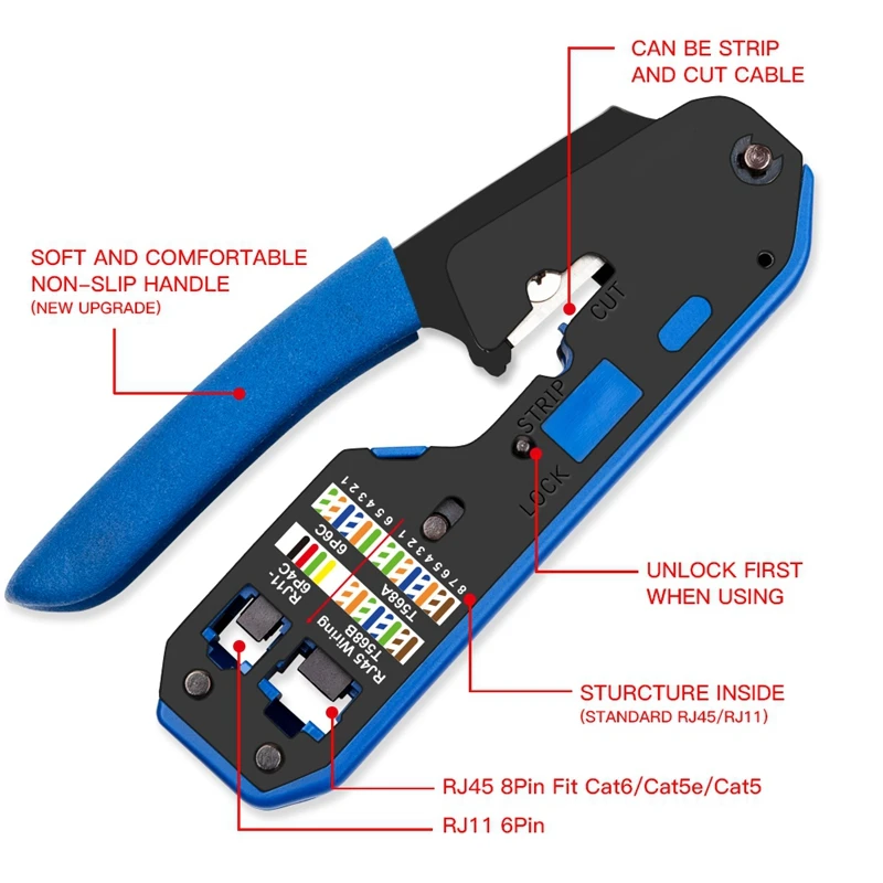 Rj45 Tool Network Crimper Cable Stripping Plier Stripper for Rj45 Cat6 Cat5E Cat5 Rj11 Rj12 Connector Ethernet  Cable Cutter