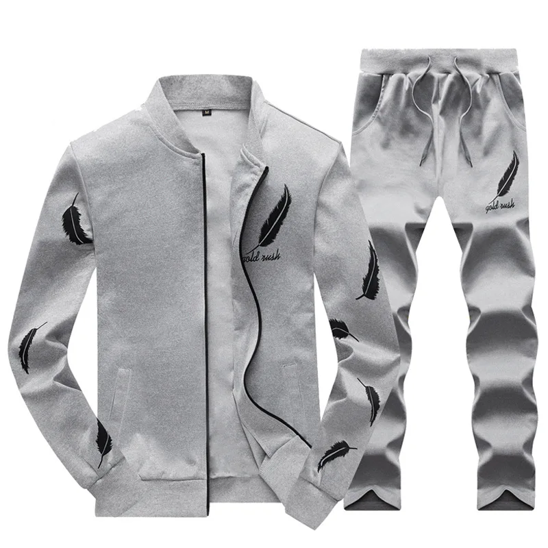 Hot Men Sets Casual Tracksuit Joggers Sportswear Suits Autumn Mens Print Tracksuits Male Sweatshirt Jacket + Pants 2 Pieces Set