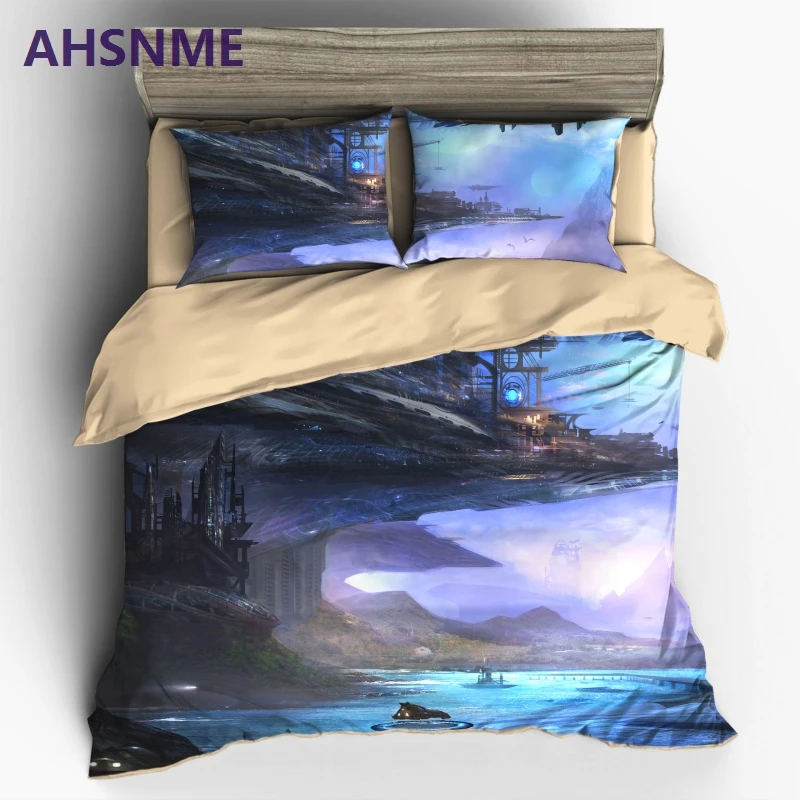 AHSNME Alien Invasion Colonial Base UFO Bedding United States Australia Europe King Queen Size cover Set high quality bed sets n