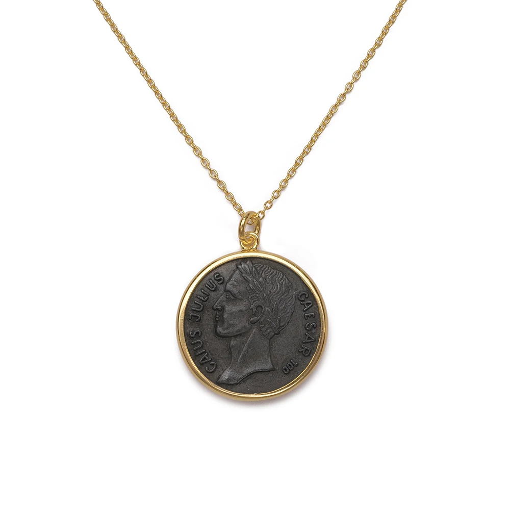 Amorita boutique gold plated-24K Portrait coins pendant necklace for lady girl unisex jewelry accessories