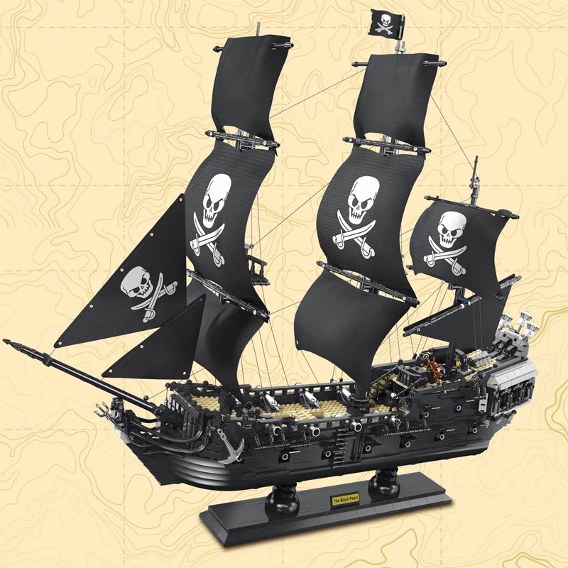 Designer Revenge Construction Black Pirate Ship Technical Building Blocks Bricks Assembling Toys for Children Christmas Gift