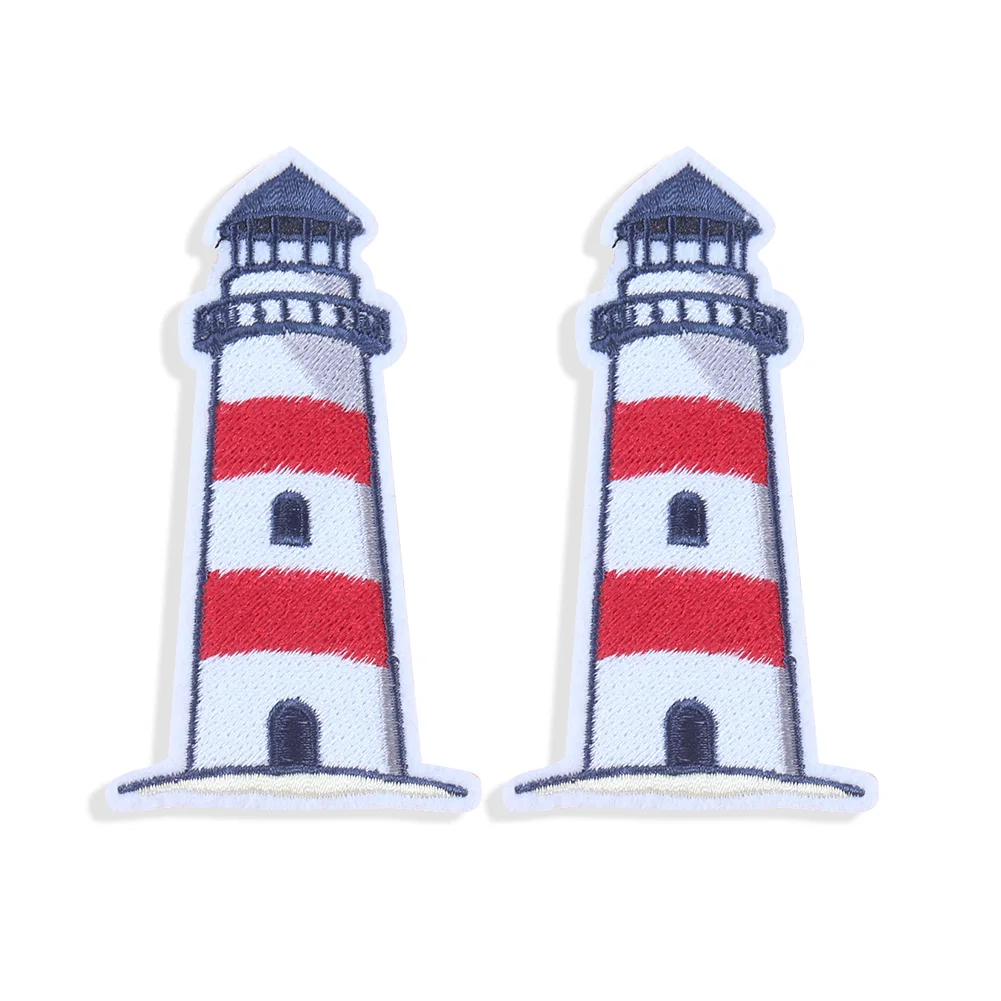 5PCS Lighthouse Badges Patches Mediterranean Embroidery Applique Iron on Stickers for clothes Fabric Apparel Sewing Supplies