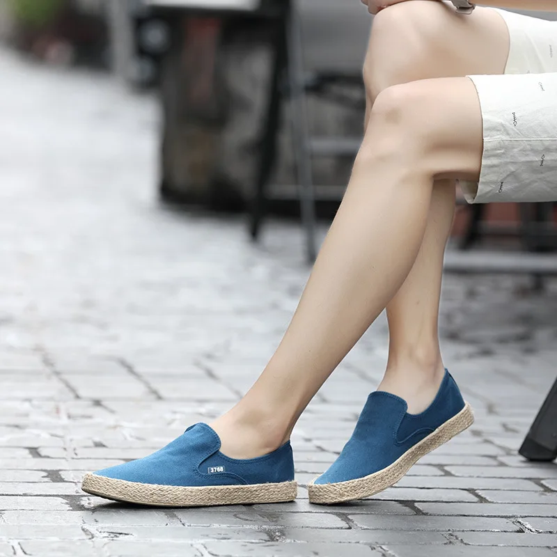 2021 New Men's Casual Shoes Spring and Autumn Flat Bottom Moccasin Low Slip Canvas Light Rope Deodorant Casual Driving Shoes