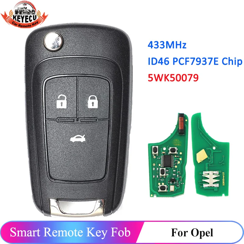 

KEYECU 3 Button 433MHz Remote Key for Opel Vauxhall Astra J Corsa E Insignia Zafira C 2009 2010 2011 2012 2013-2016 Chip ID46