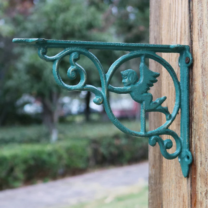 

Antique Gold Blue Angel Cast Iron Triangular Fixing Frame European Home Garden Decor Vertical Angle Wall Support Iron Frame Hook