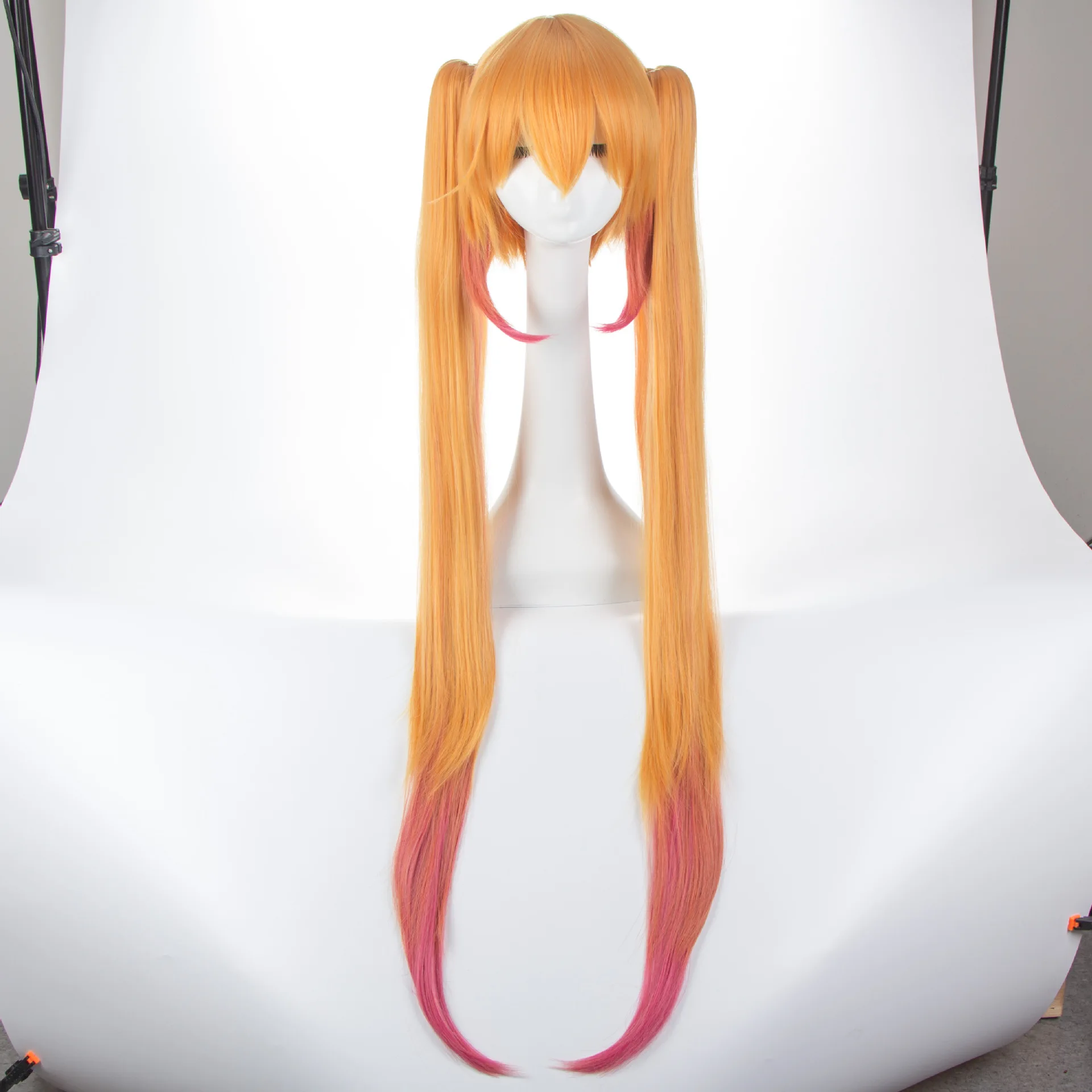 Kobayashi-san Chi No Maid Dragon Tohru Wigs Cosplay Peluca Yellow Gradient Pink Long Hair Double Ponytail 100cm cosplay props