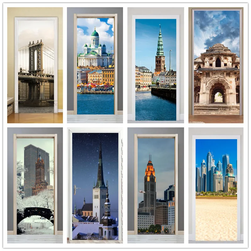 

Self-adhesive architectural art door sticker home decoration door cover wall stickers mural porch wallpaper poster