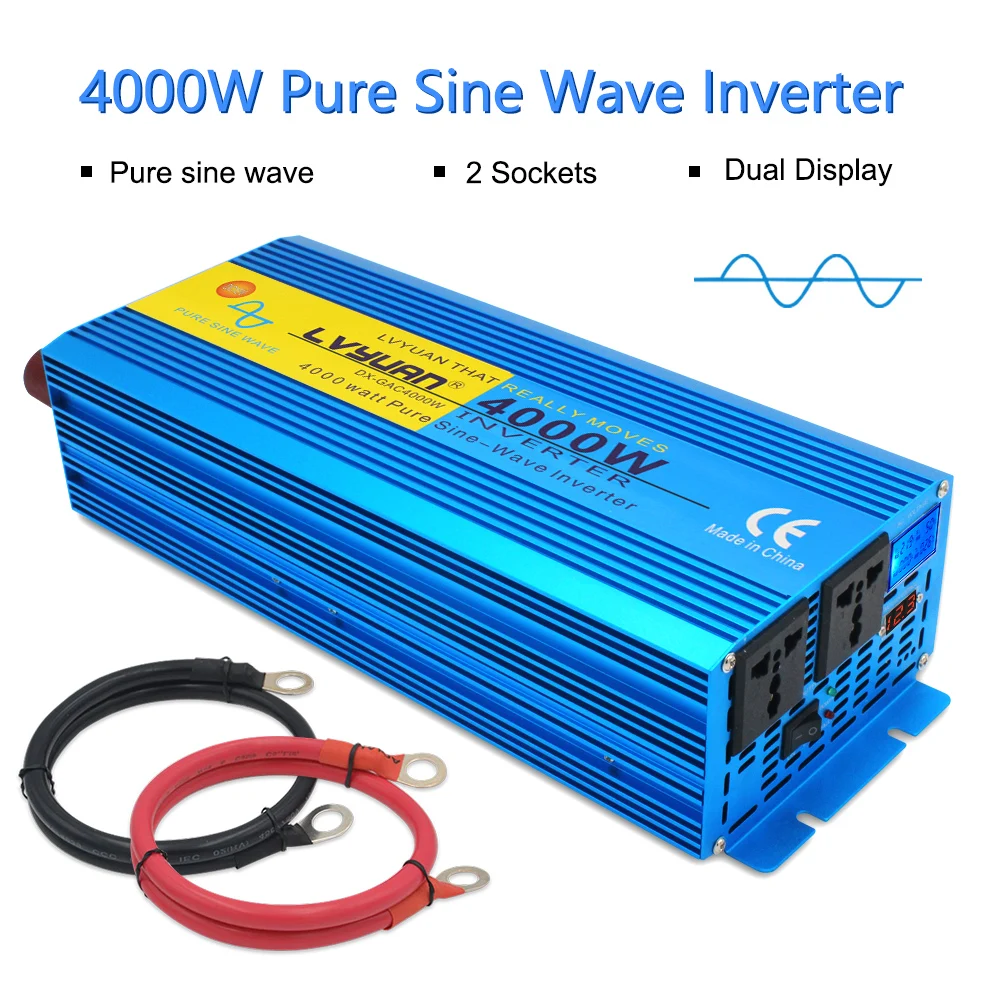 Inversore a onda sinusoidale pura da 4000W DC 12V a 110V 220V 50HZ/60HZ Inverter per auto US/presa universale LED e Display digitale LCD potenza