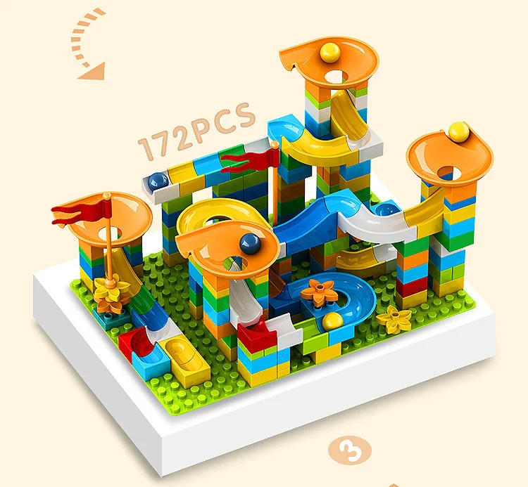 Marmor-Rennbahn mit großen Bausteinen, Kugelbahn, Trichterrutsche, DIY-Bausteine, Spielzeug für Kinder, Geschenke – Detail 10