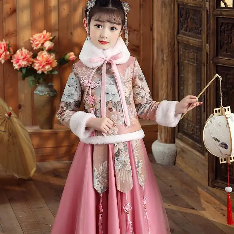 

Winter Thick New Year Clothes Chinese Style Traditional Tassel Hanfu Girl Princess Dress Party Evening Performance Vestido Qipao