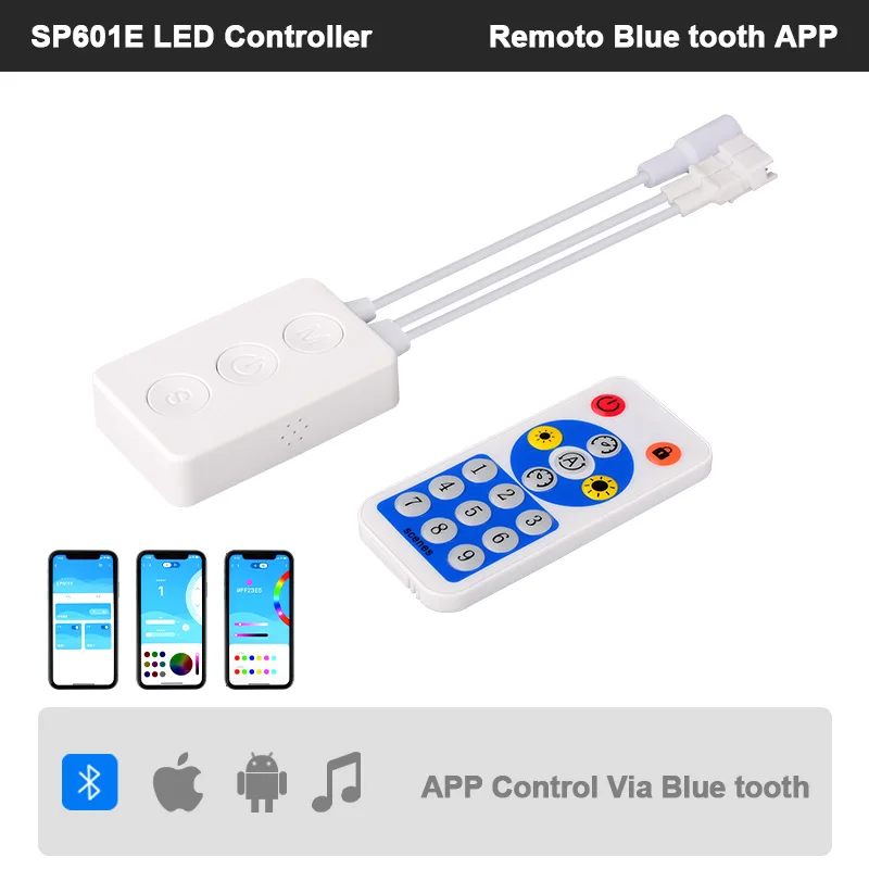 Imagem -04 - Controlador de Luz de Tira Led Sp105e Sp601e Rgb Controlador Dente Azul Música rf Remoto Ws2811 Sk6812 Luzes Led Dc5v24v Ws2812b