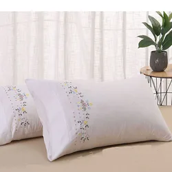 High Quality 100% Cotton Pillowcases, the White Embroidered Fabric, 2 Pieces, Suitable for Household, Hotel