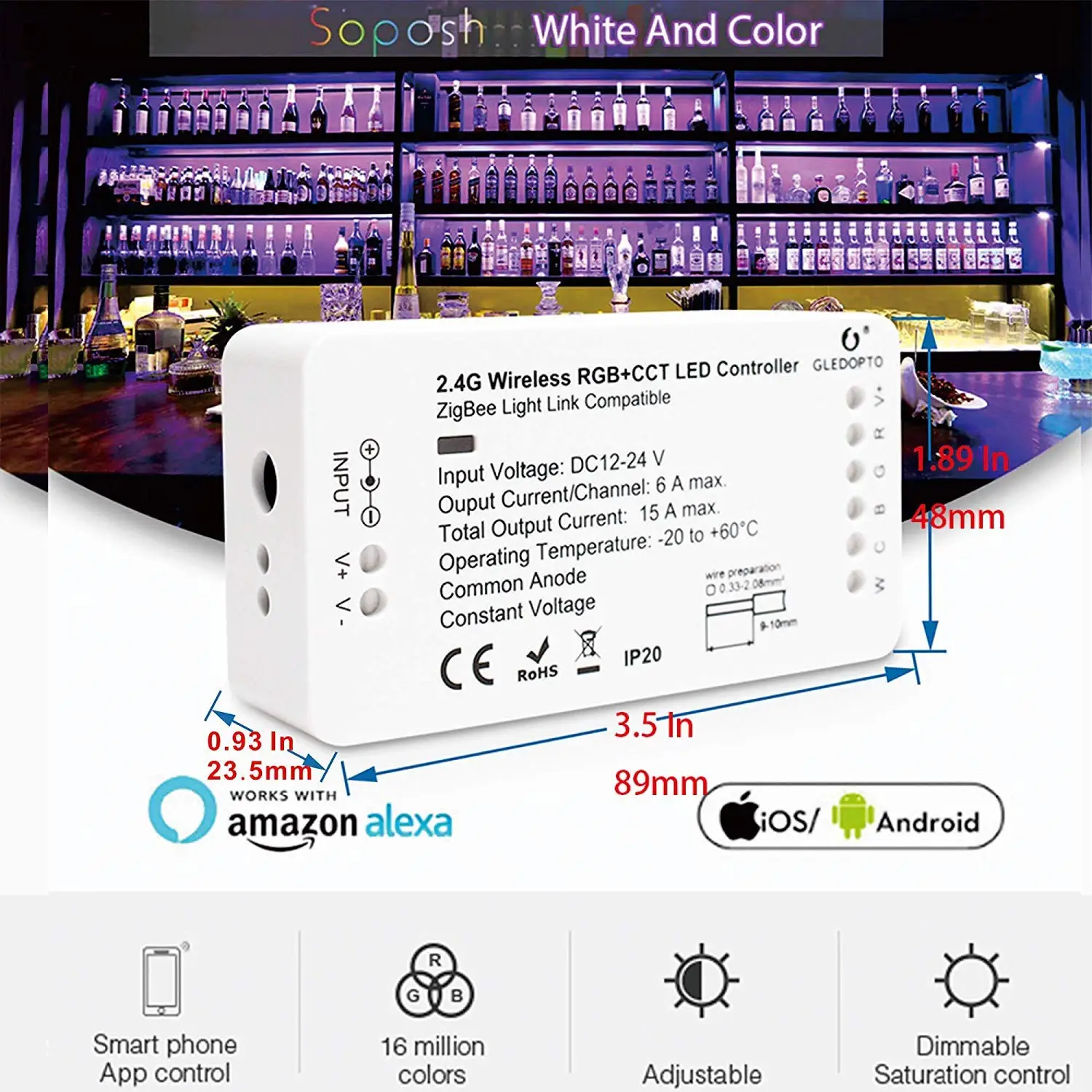 Gledopto Zigbee Led Controller DC12-24V Rgbcct/Rgbw Zigbee Smart Led Strip Controller Voice Control Compatibel Met Smartthing