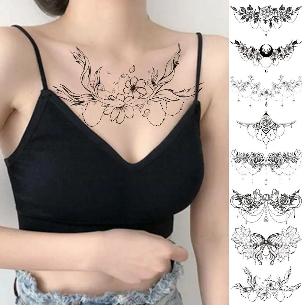 Tatouage Temporaire Sexy Sous la Poitrine pour Femme, Bijoux de Poitrine, Tatouages Imperméables, Modèle en Dentelle de Henné, Autocollants, H8A9