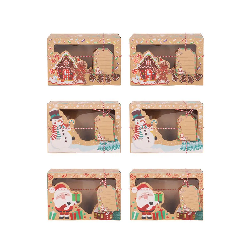 6/12 Christmas Candy Cookie Boxes Gift Box Kraft With Window Holiday Treat Box Packaging Box Santa Snowman Xmas Gift Bag Noel images - 6