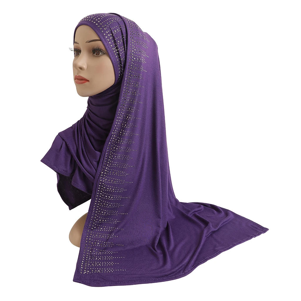 H203 High Quality Soft Cotton jersey scarf with stones modal headscarf women\'s hijab islamic female shawl Lady Bonnet headwrap