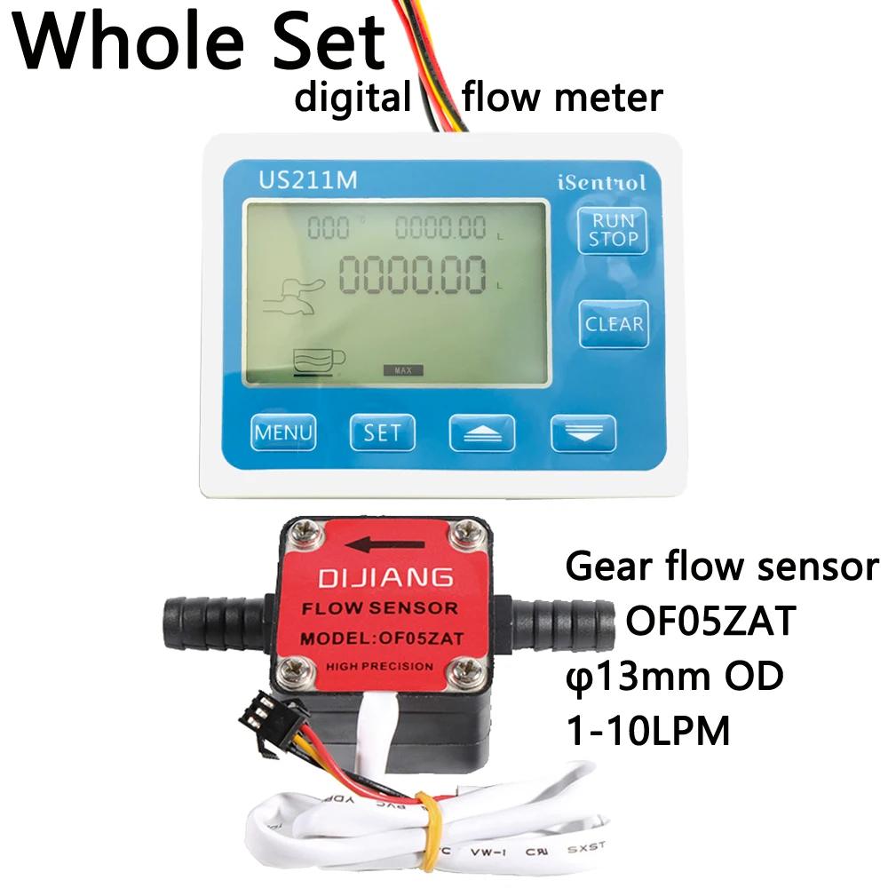 US211M Oil Flow Meter and Gear Flow Sensor OF05ZAT OD13mm for Milk Diesel Oil Lubracant  barb 1-10L/min Honey Dijiang iSentrol