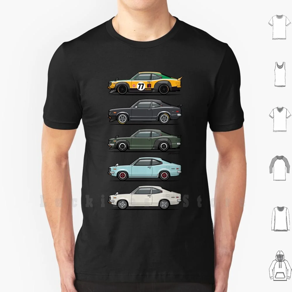 Stack Of Mazda Savanna Gt Rx-3 Coupes T Shirt DIY 100% Cotton 6xl Car Race Car Motorsports Mazda Rx3 Gt Savanna Coupe Suzuka