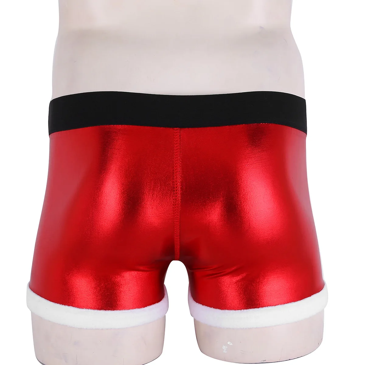 Mens Faux Leather Christmas Shorts Metallic Shiny Holiday Party Santa Claus Costume Boxer Shorts Xmas Fancy Dress Underwear