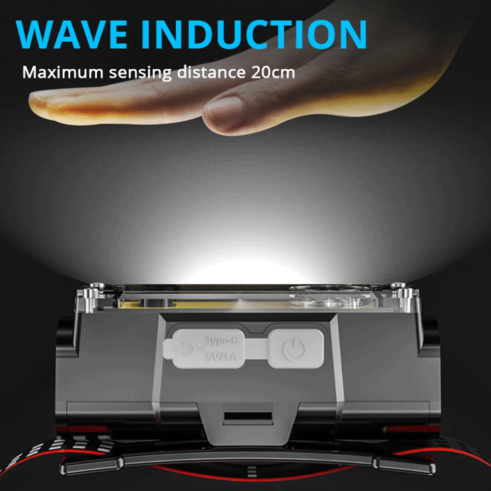 Мощный светодиодный налобный фонарь с датчиком движения, рыболовный фонарь, перезаряжаемый от USB, фонарик 18650, XPE + COB, водонепроницаемый