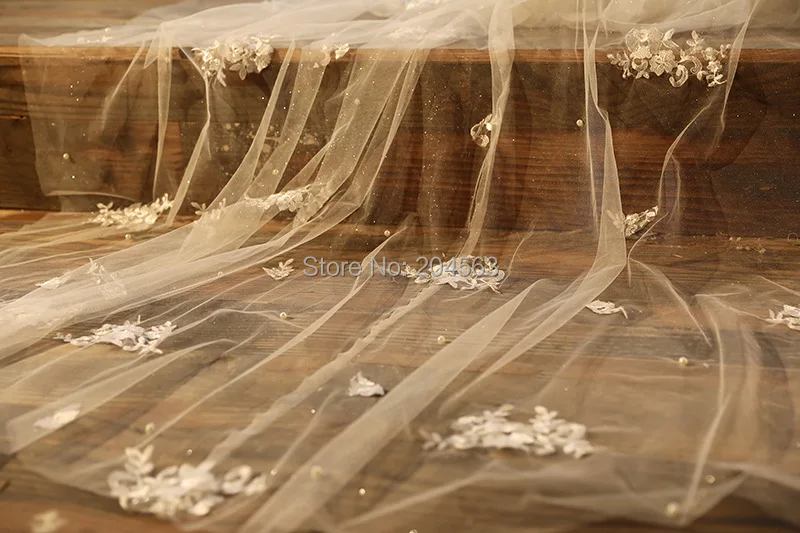 New Arrive Elegant Lace Wedding Veil with Pearls Stunning Long Bridal Veils with Comb AX2020