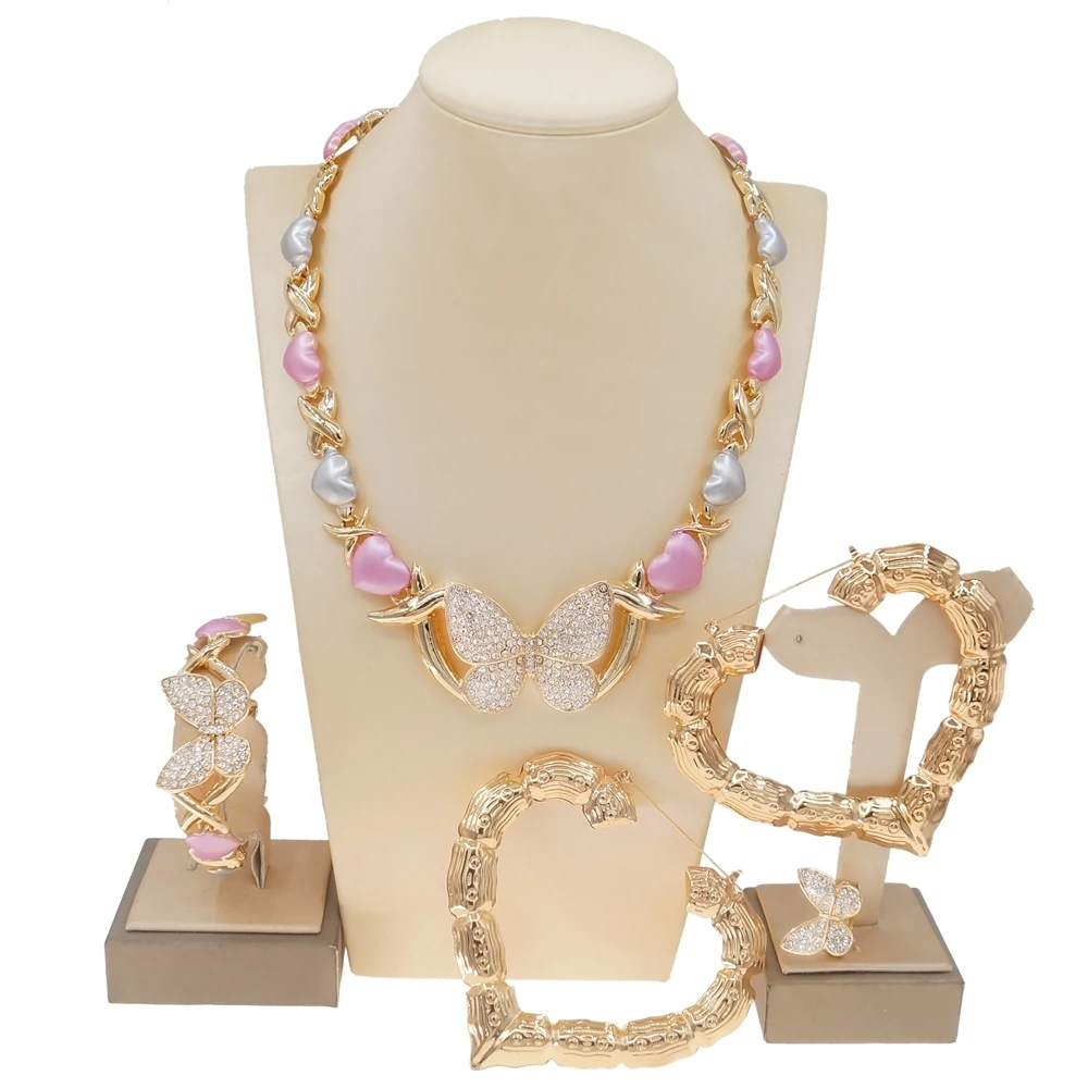 Luxury Dubai Jewellery Big Heart Earrings Rings Bracelets Necklaces Jewelry Accessories 18k Gold Plated Womens Party Set Gifts