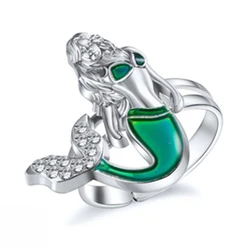 Mermaid Mood Ring Color Change Mood Ring Adjustable Emotion Feeling Changeable Temperature Ring Animals Jewelry For Women Men
