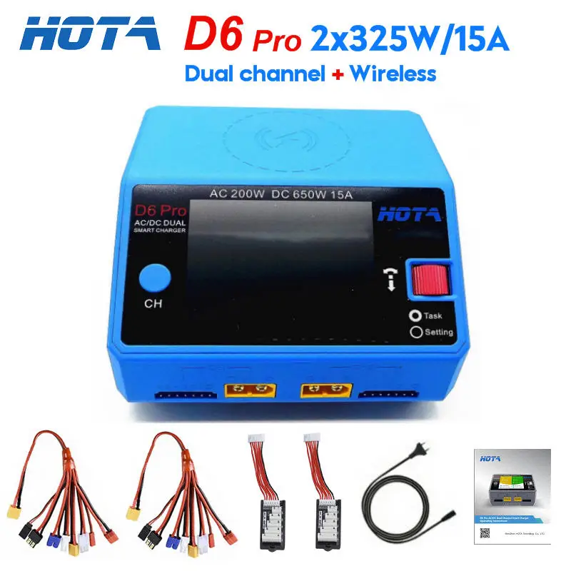 HOTA D6 Pro AC 200W DC 650W 15A Lipo Charger With Wireless Charging for NiZn/Nicd/NiMH Battery Blue