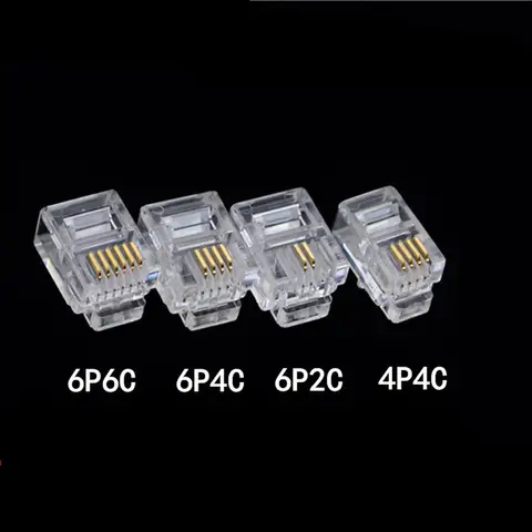 50pcs/lot RJ11 6P2C 6P4C 6P6C Telephone Internet Modular Plug Jack RJ11 Connector RJ-11 Crystal Heads Gold-Plated