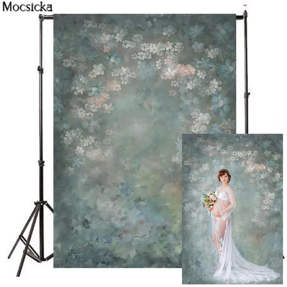 

Mocsicka Portrait Photography Backdrops for Photo Studio Retro Green Floral Women Birthday Newborn Photoshoot Photo Background