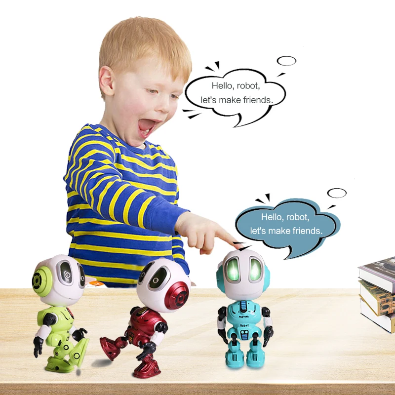 Smart Talking Robot Toys Head Touch-Sensitive Sound & Light  Alloy Robot DIY Electronic Action Figure Toys For Children Gift