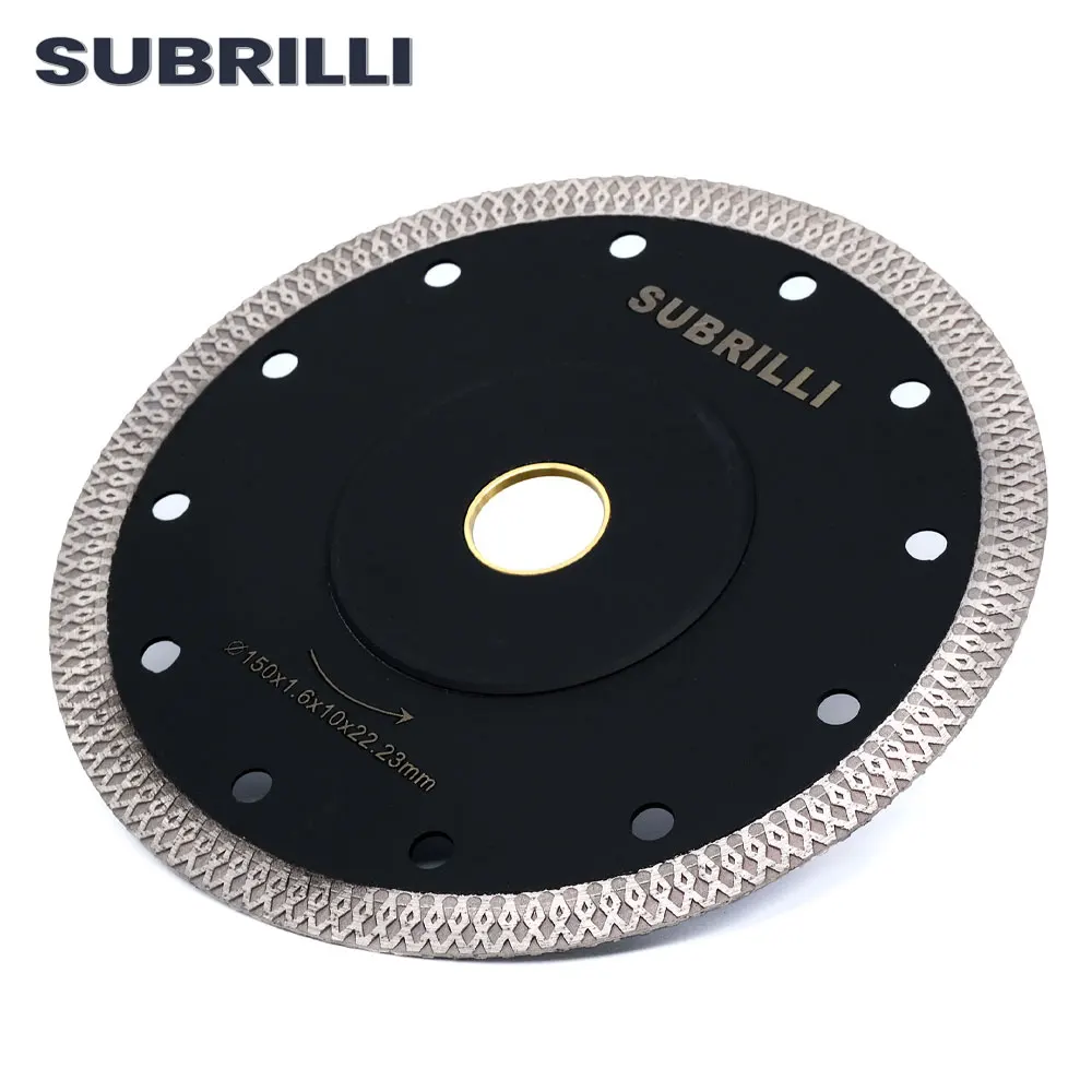 SUBRILLI-hoja de sierra de diamante profesional, hoja de sierra de malla Turbo de 150mm de diámetro, Granito de porcelana, azulejo duro de 6 pulgadas