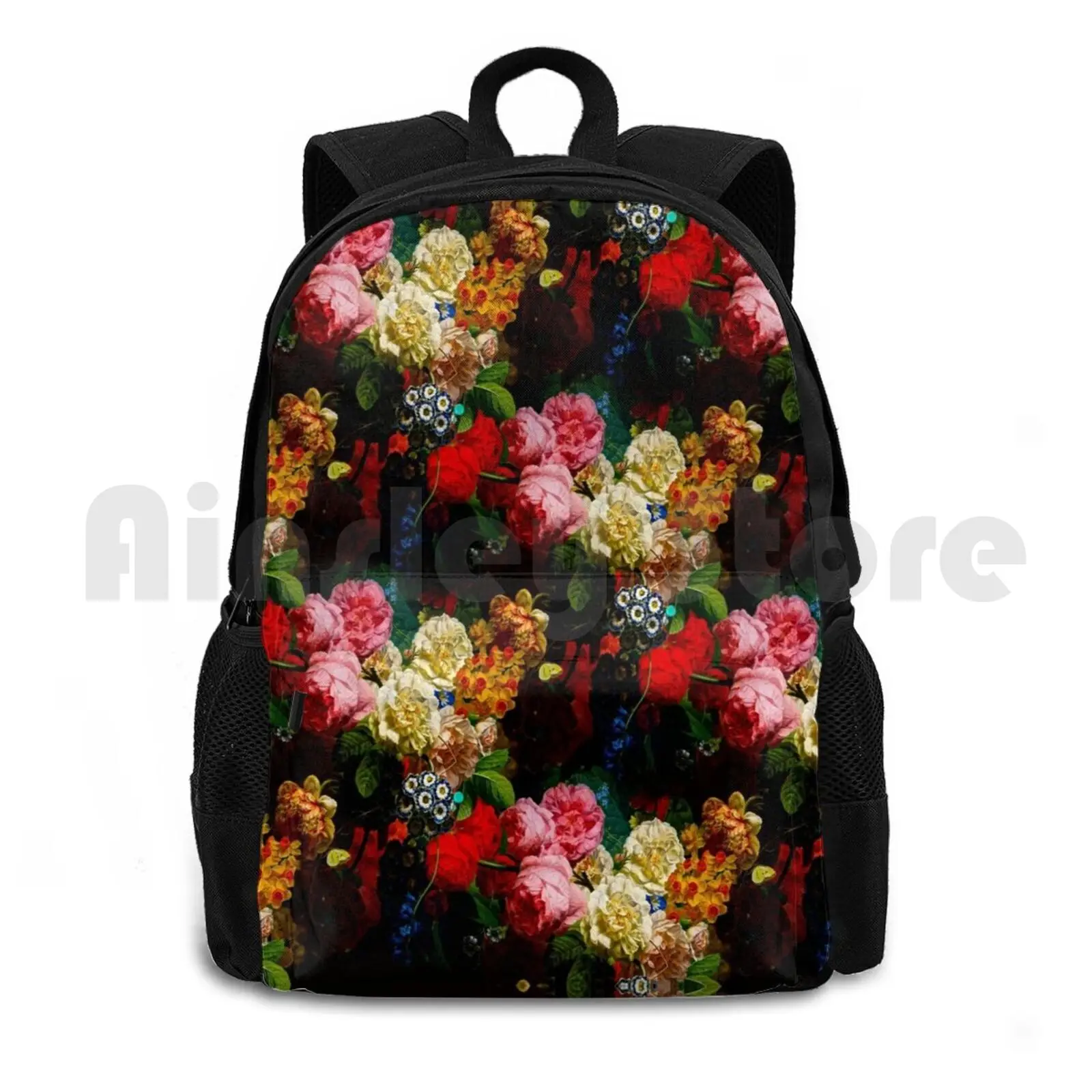 Baroque Flower Garlands Outdoor Hiking Backpack Riding Climbing Sports Bag Florals Floral Flowers Flower Red Pink Pretty Purple