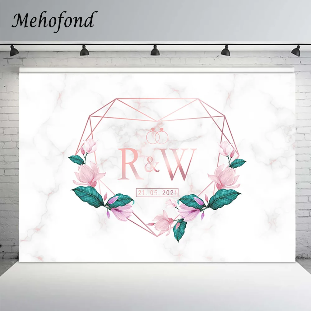 Mehofond  Photography Background White Marble Wedding Wall Backdrop Texture Pink Flower Diamond Ring Custom Photo Studio Poster