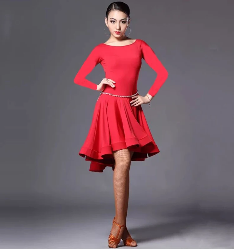 Sexy Long Short-Sleeve Latin Dance One-Piece Dress for Women Ballroom Tango Cha Cha Dance Skirt Latin Dance Competition Dress