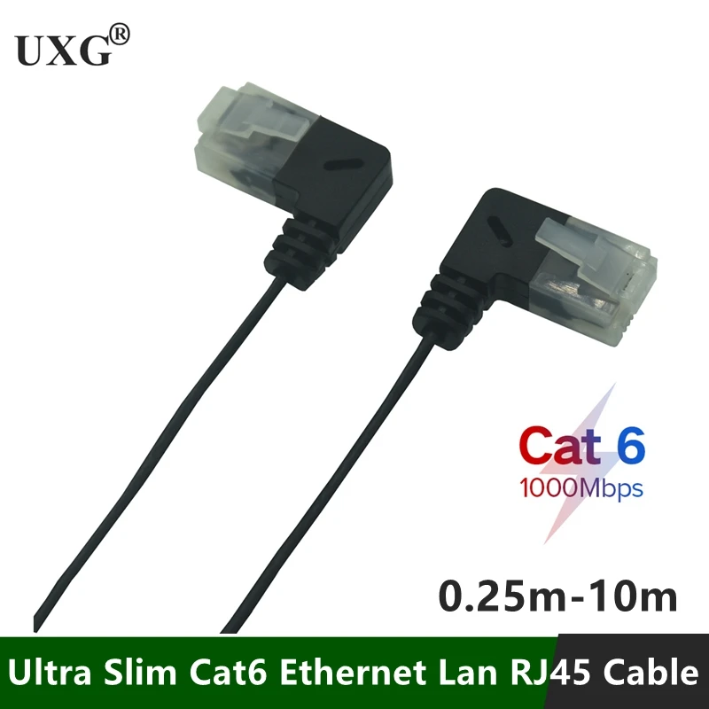 Ultra Slim Cat6 Ethernet Cable RJ45 Right Left Angle UTP Network Cable Patch Cord 90 Degree Cat6a Lan Short Cable 1m 2m 3m 5M