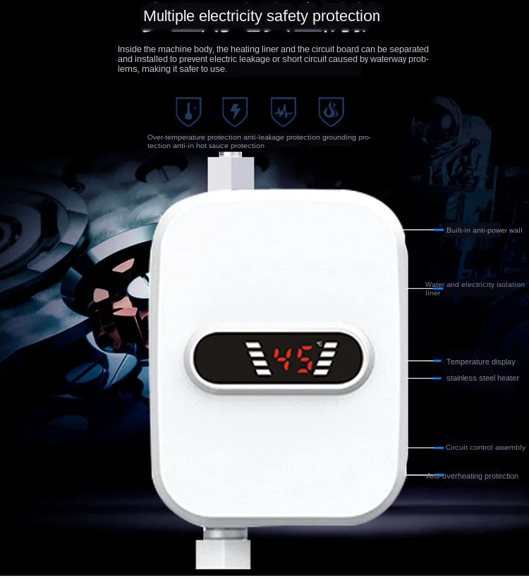 Water Heater Shower 220V Kitchen Faucet EU Plug Electric Water Heater 3500W Digital Display For Kitchen and Bathroom