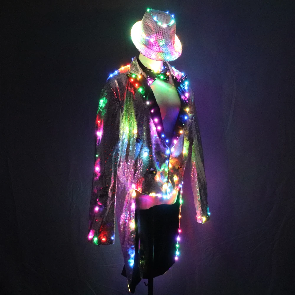 Fashion Swallowtail LED Tuxedo Luminous Costumes Glowing Vestidos LED Clothing Show Men LED Clothes Dance Accessories
