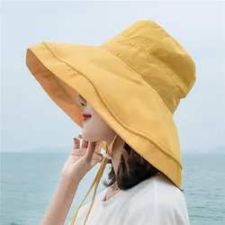 Sombrero de cubo K22 para mujer, Sombrero de Panamá con visera grande, doble cara, protección solar