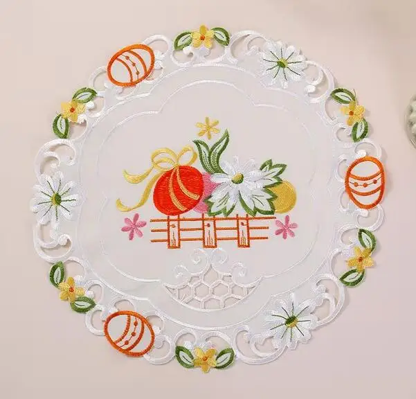 Europe Elegant Easter Egg Art Embroidery Bed Table Runner Flag Cloth Cover Lace Tablecloth Mat Kitchen Party Decor