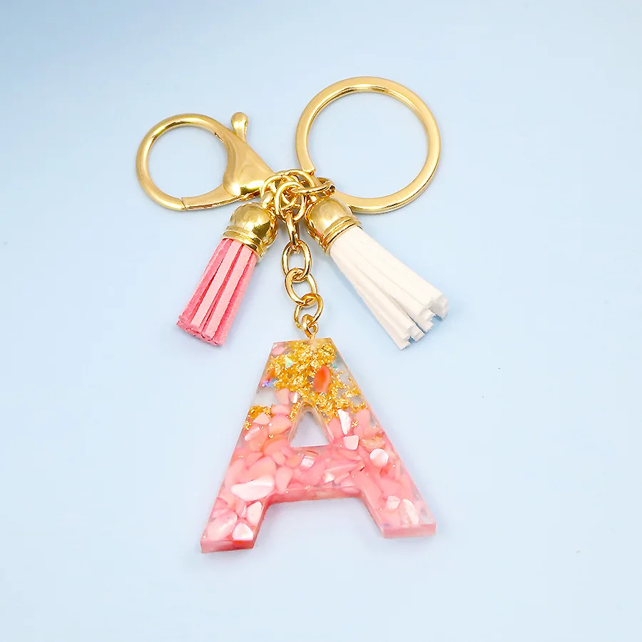 New Style Pink Gold Foil Keychain Pendant English Capital Letter Epoxy Keychain charms keychain Fashion small gift for couple