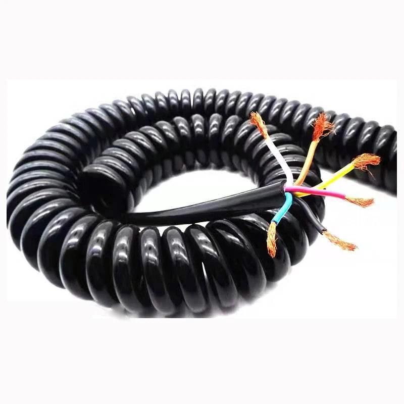 6 core Spring telescopic wire spiral cable 0.2 square millimeter 24AWG 2.5m 5m 7.5m black color power cord expandable wire cable