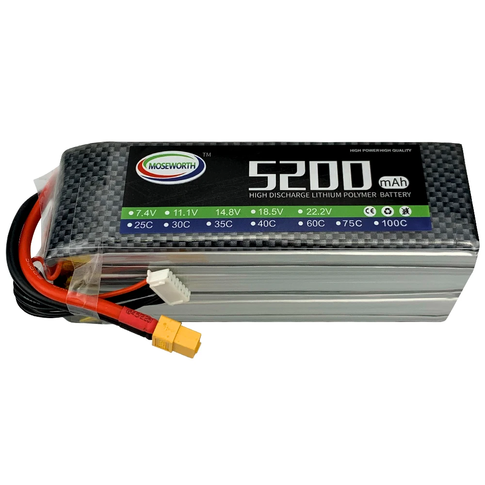 MOSEWORTH Batterien 6S 22,2V 5200mAh 75C Max 150C RC LiPo Batterie 6S Für Hubschrauber Flugzeug quadcopter Flugzeug Drone