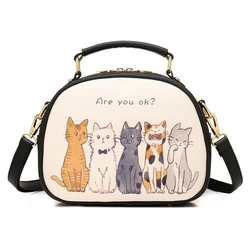 2023 Brands Women Leather Handbag Circle Woman Messenger Bags Cute Animal Printing Cats Ladies Bag Pouch Bolsos