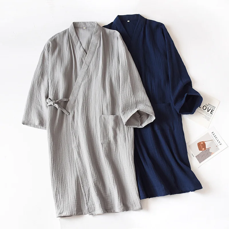 2025 kimono de estilo japonés Primavera y novedad de verano 100% crepé de algodón camisón fino para mujer albornoz para hombre pijamas de servicio doméstico