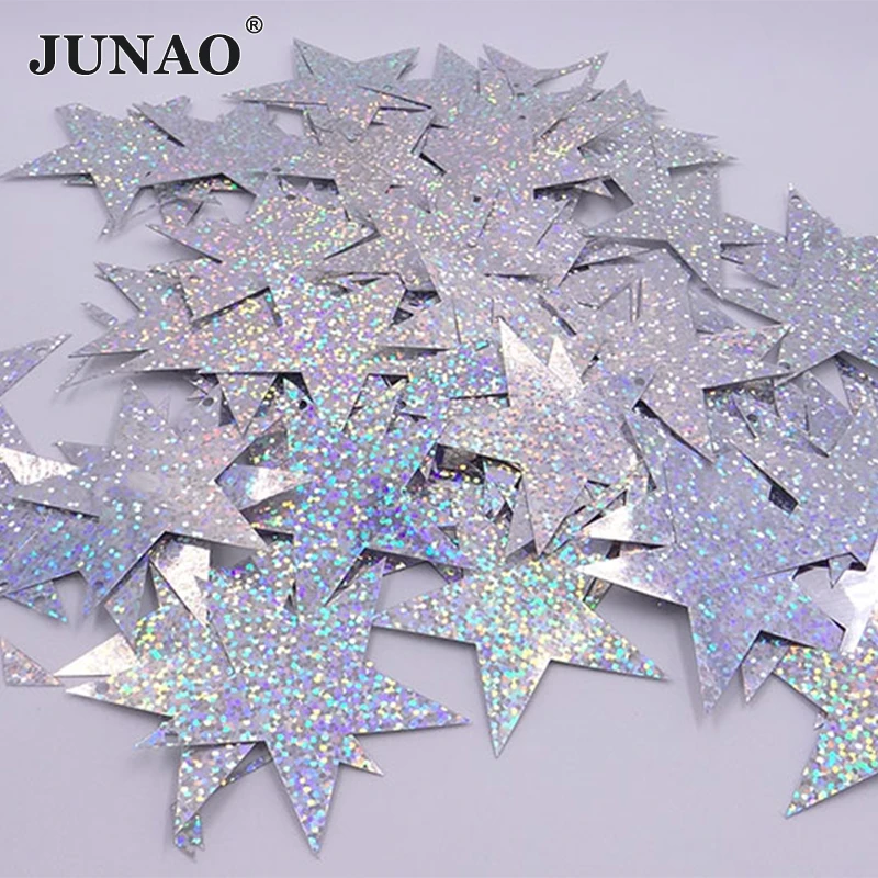 JUNO 50mm Glitter Silver Color Sewing Large Laser Sequin Earrings Paillette Round Sequins DIY Garment Bag Shoes Decoration