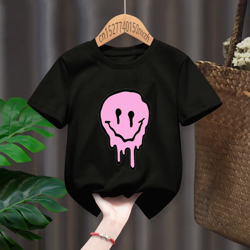 Camisetas divertidas góticas con sonrisa para bebé y niña, ropa de Manga para regalo, Tops Kawaii Harajuku negros, envío directo