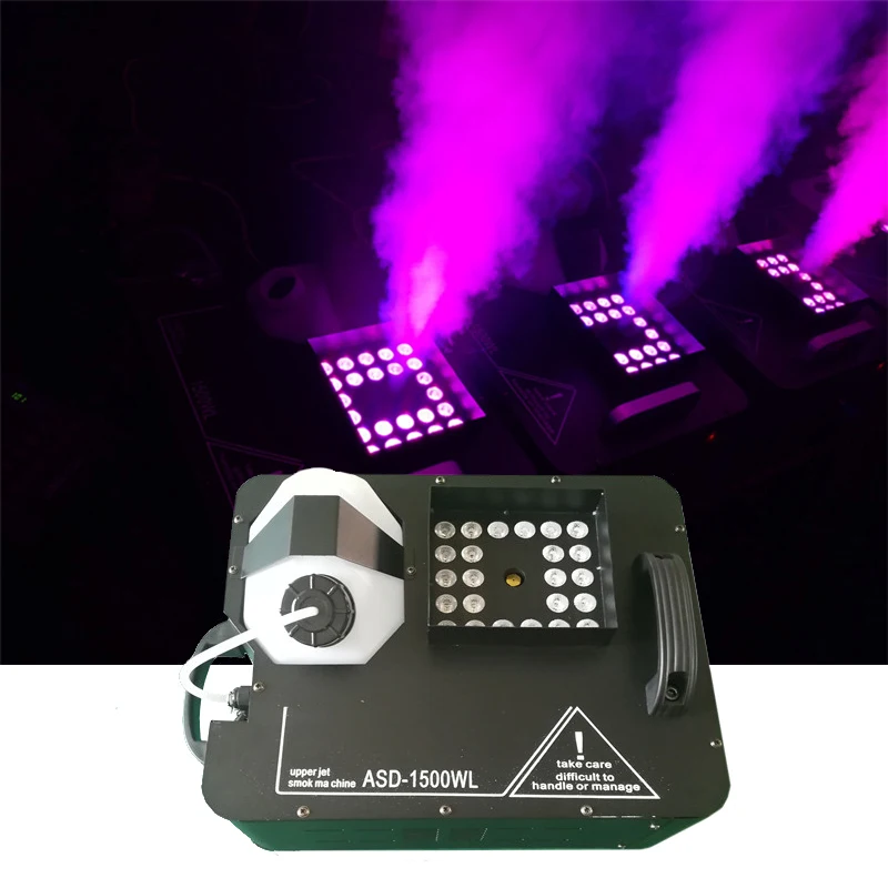 

Remote Control 1500W 24X9W RGB 3in1 LED Smoke Machine DMX512 DJ Stage Fogger Equipment Full Color with Spray Up Fog Effects